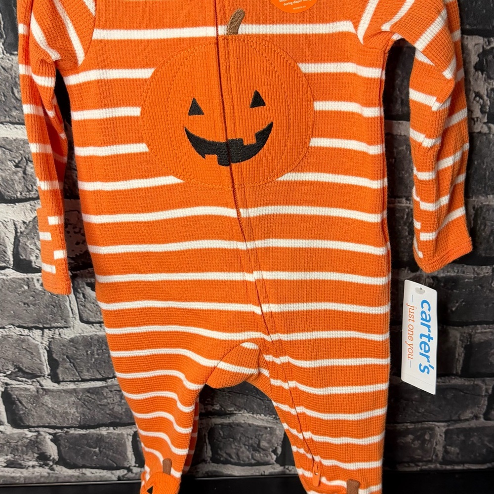 Carter's Orange and White Striped Pumpkin Footie